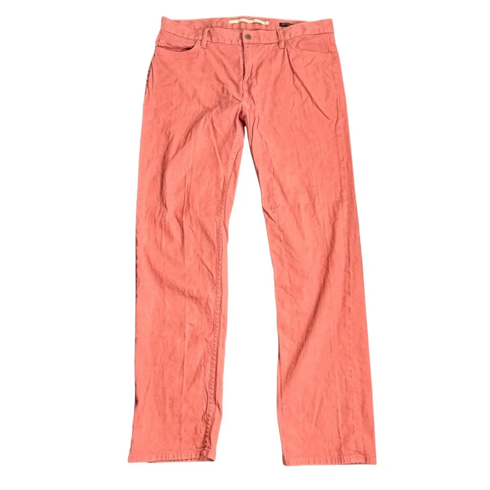 Banana Republic Traveler Slim Pants 35x32 Salmon Coral Linen Cotton Blend Mens